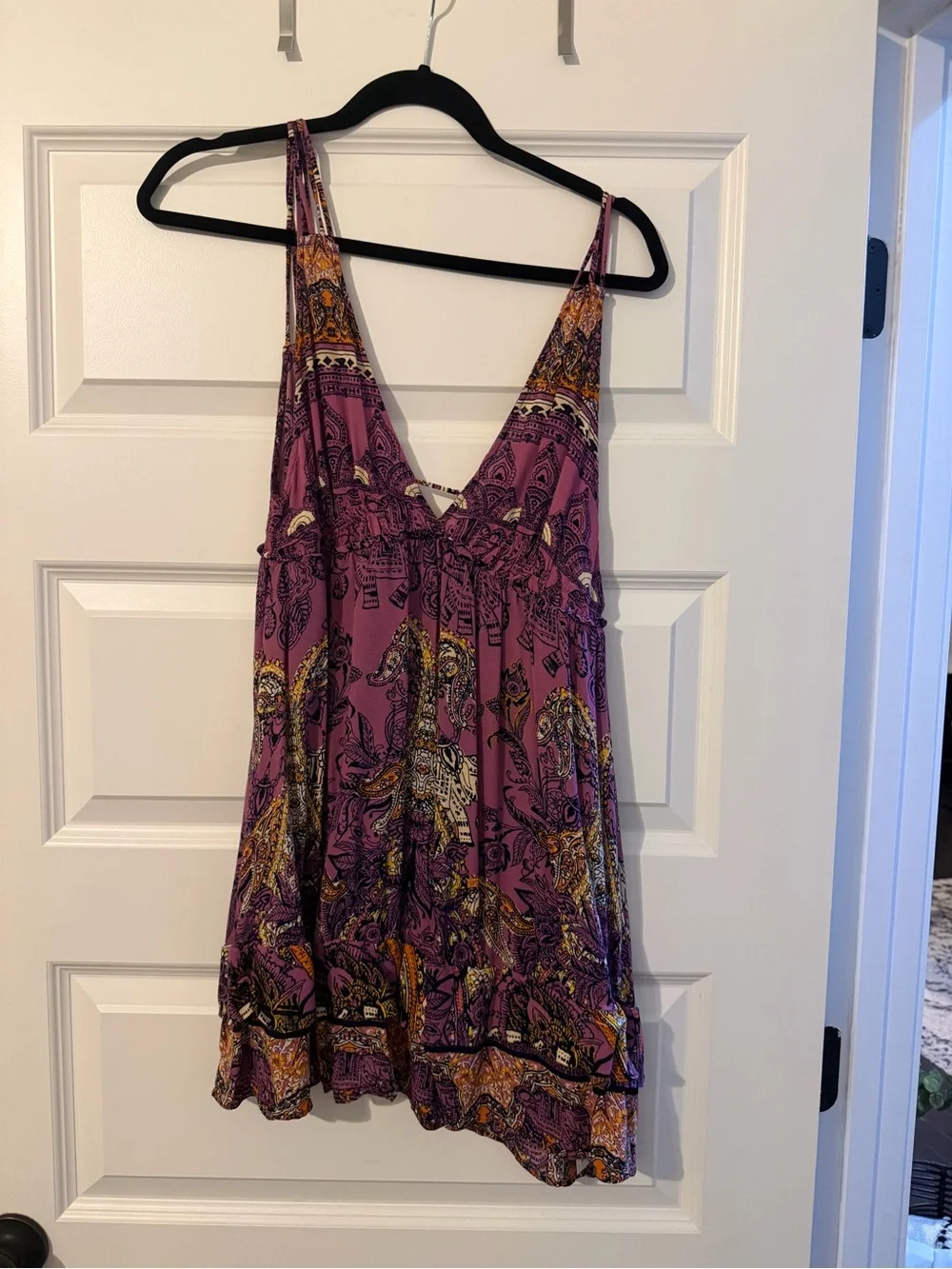 Free People Purple Boho Mini Dress with Multicolor Print